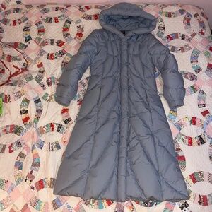 Vintage 70s J Gallery Down Blue/Grey Parka Hooded Long Winter Coat Small
